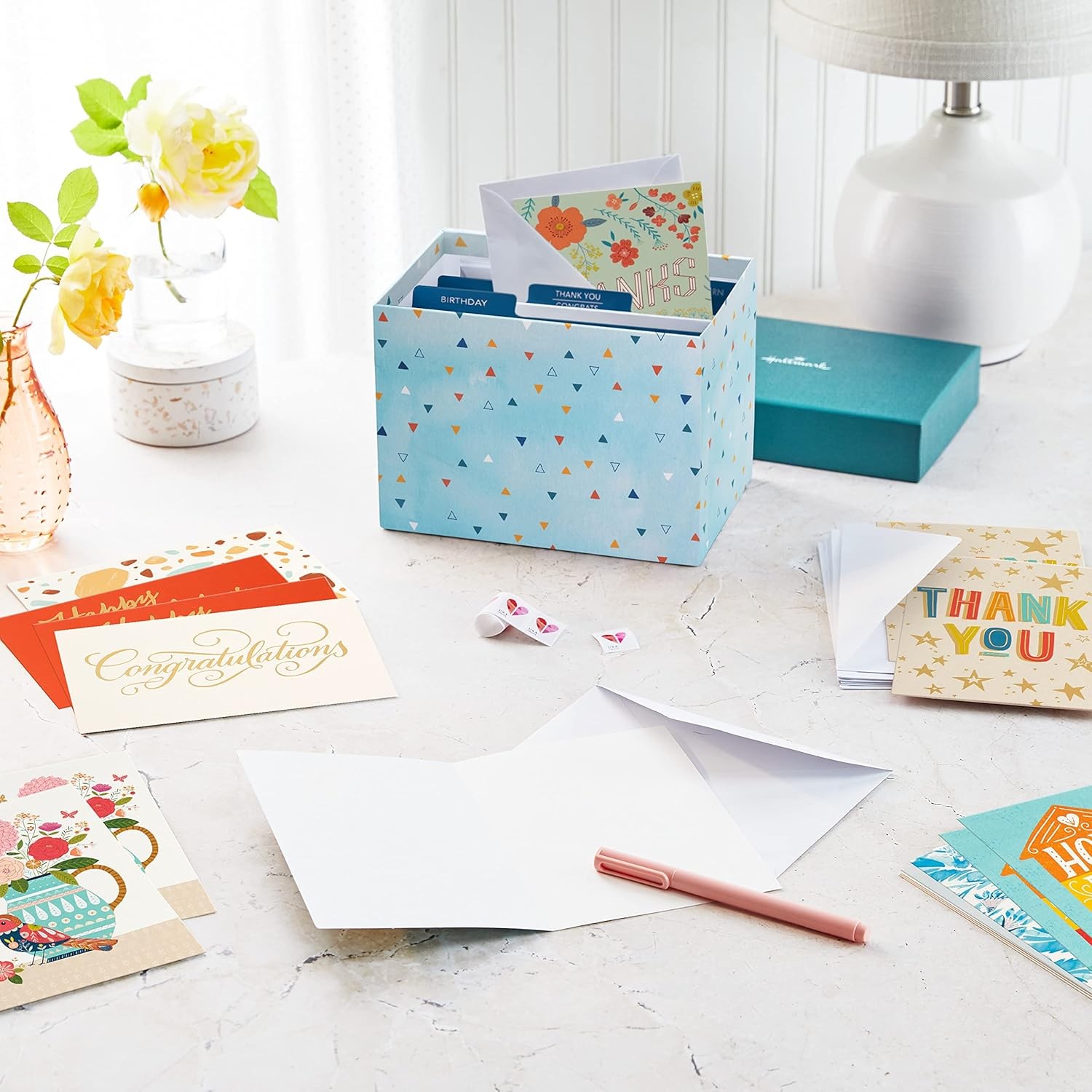 Assorted Blank Greeting Cards Box Set with Organizer Pack of 100