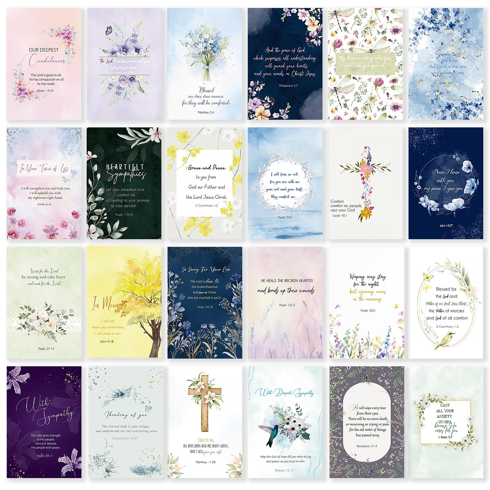 24 Pack Floral Religious Sympathy Cards with Self-Adhesive Envelopes, 4″X6″ Boxe
