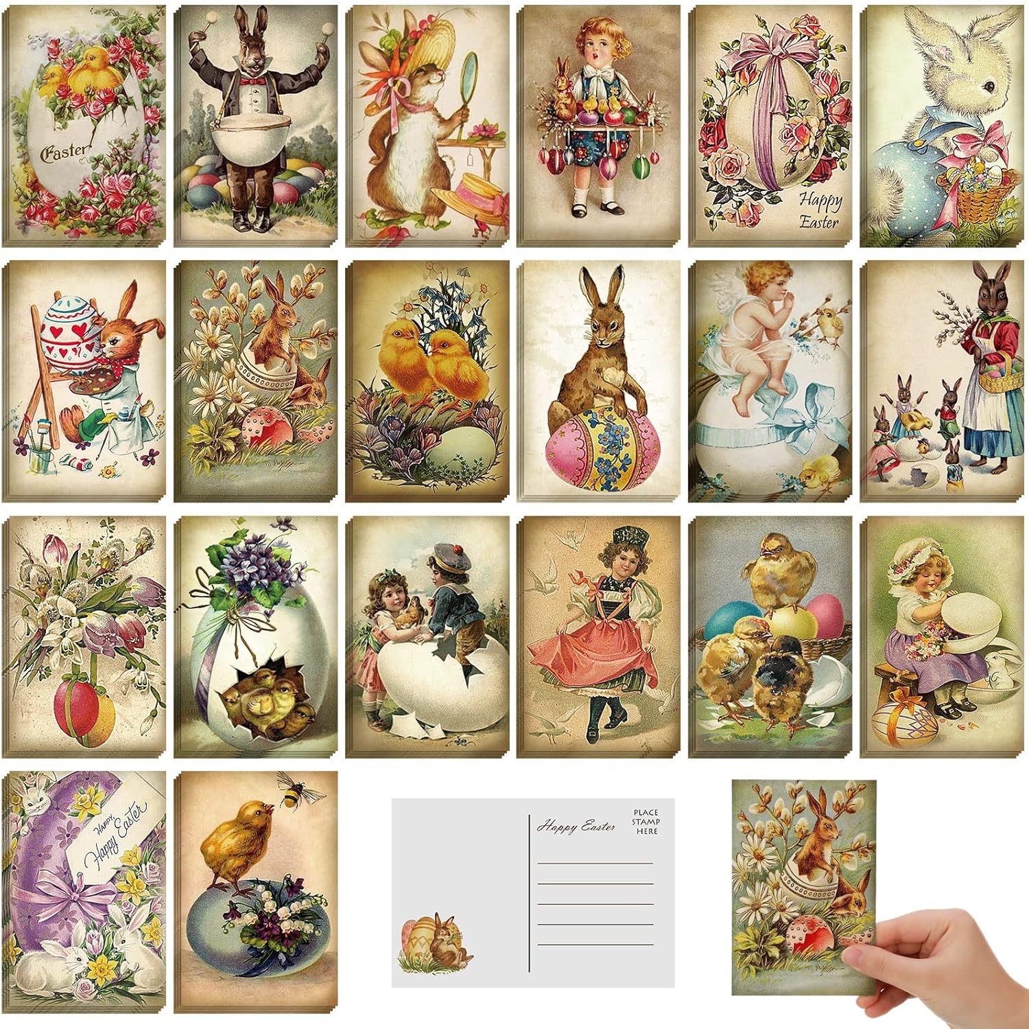 80 Pcs Vintage Easter Cards Bulk Retro Postcards 4 x 6” Bunny Greeting Cards Ea