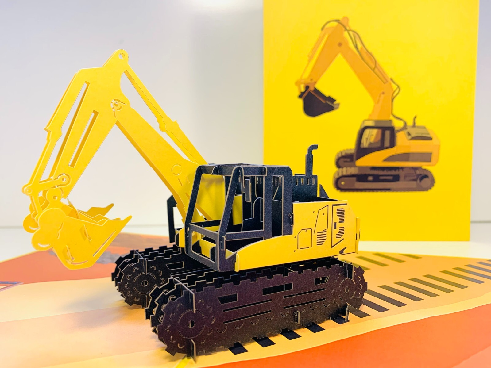 ORIGAMI POP CARDS Excavator Crane Truck 3D Pop Up Greeting Card Happy Birthday