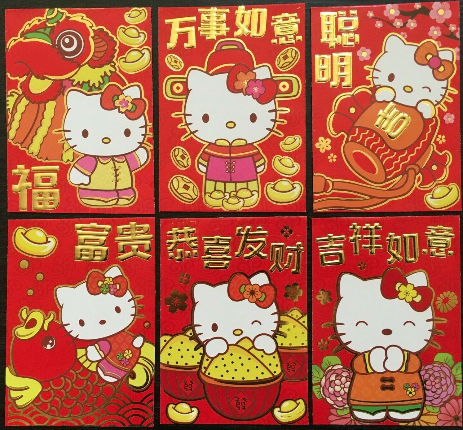 6 pcs Hello Kitty Red Envelopes for New Year / Xmas/Valentine/ Party Gift Bag