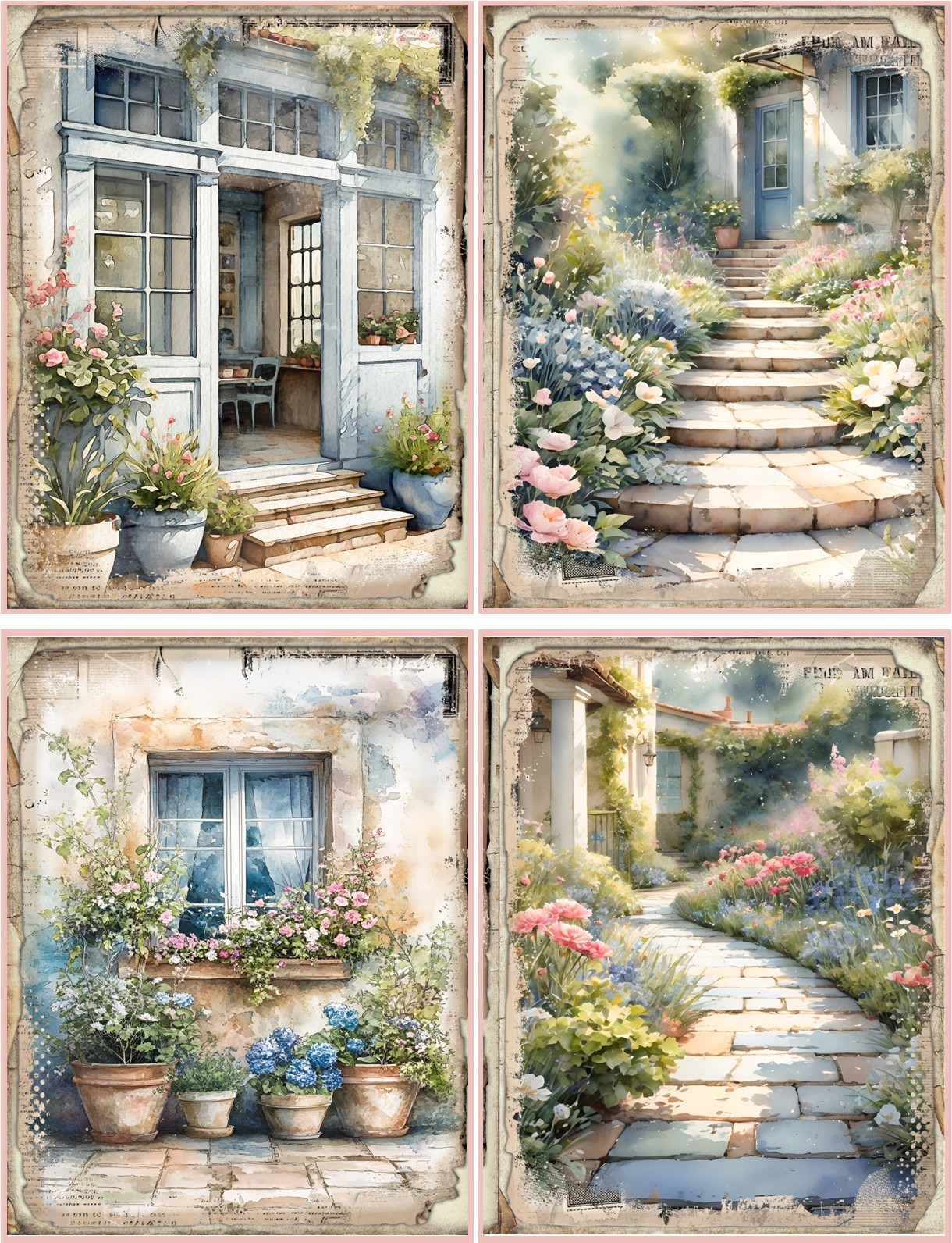 8 Cottage flowers shabby chic glossy blank fold out Note Card envelopes