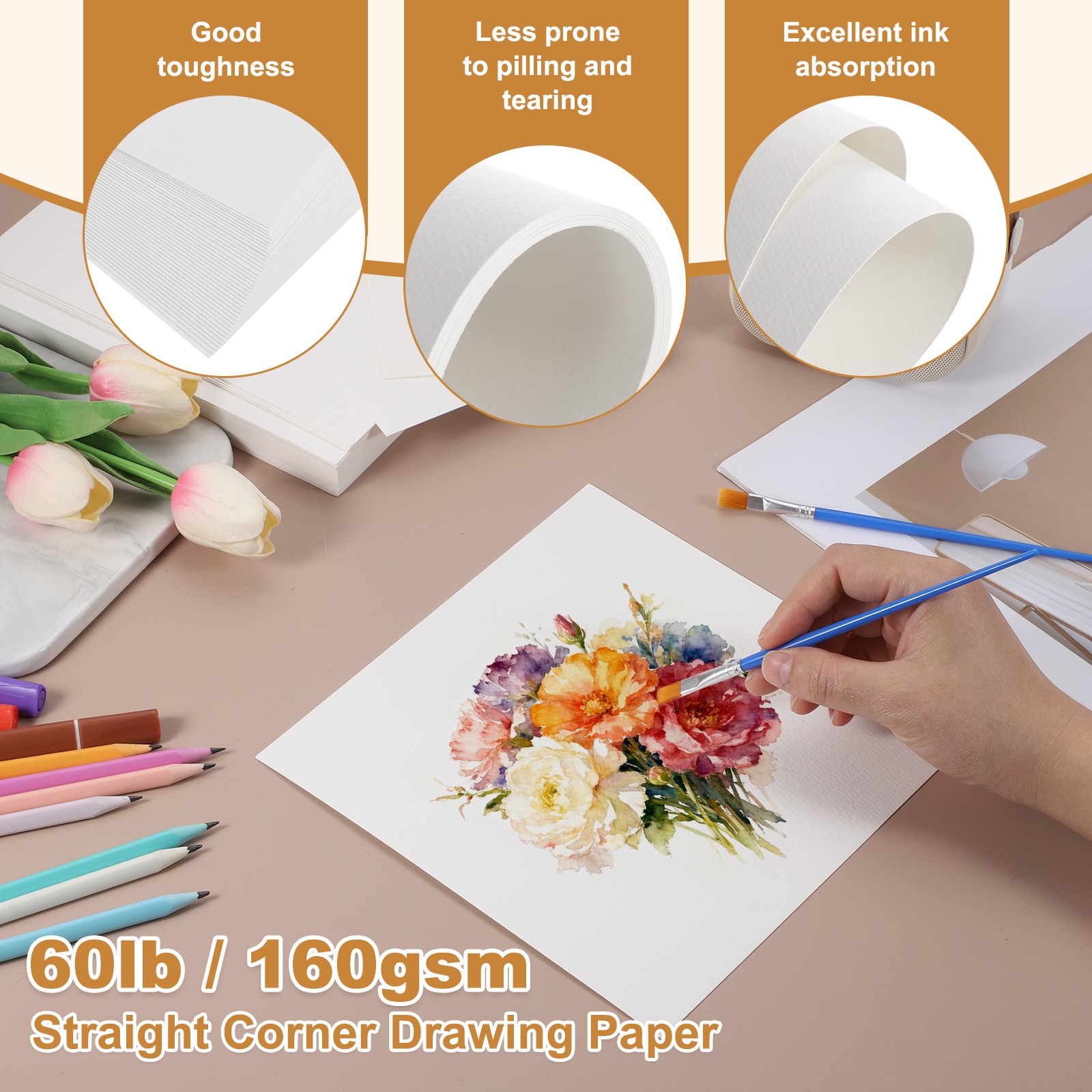 32 Pcs Watercolor Paper 6×9 Inch 60lb/160gsm Straight Corner Drawing Paper