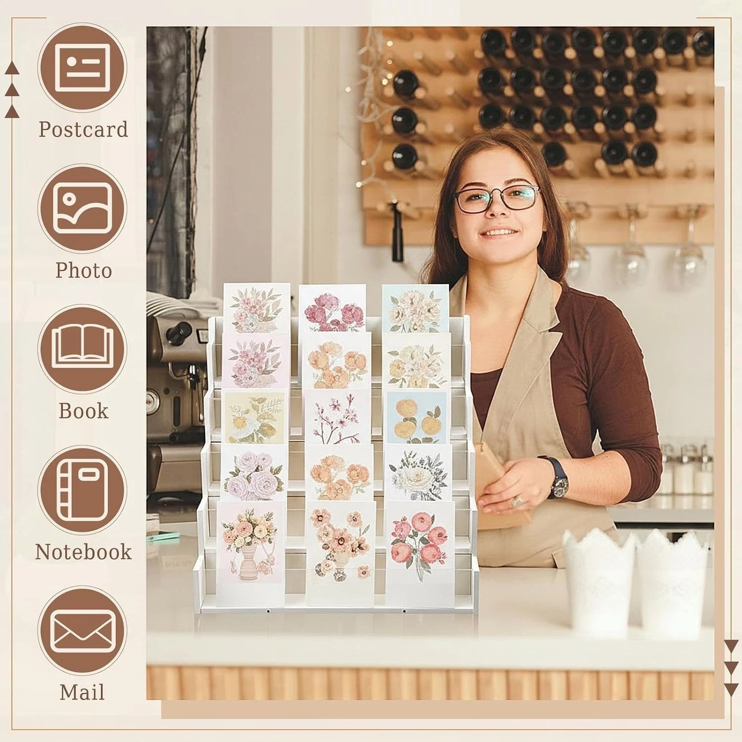 White Bamboo 5 Tier Greeting Card Display Stand