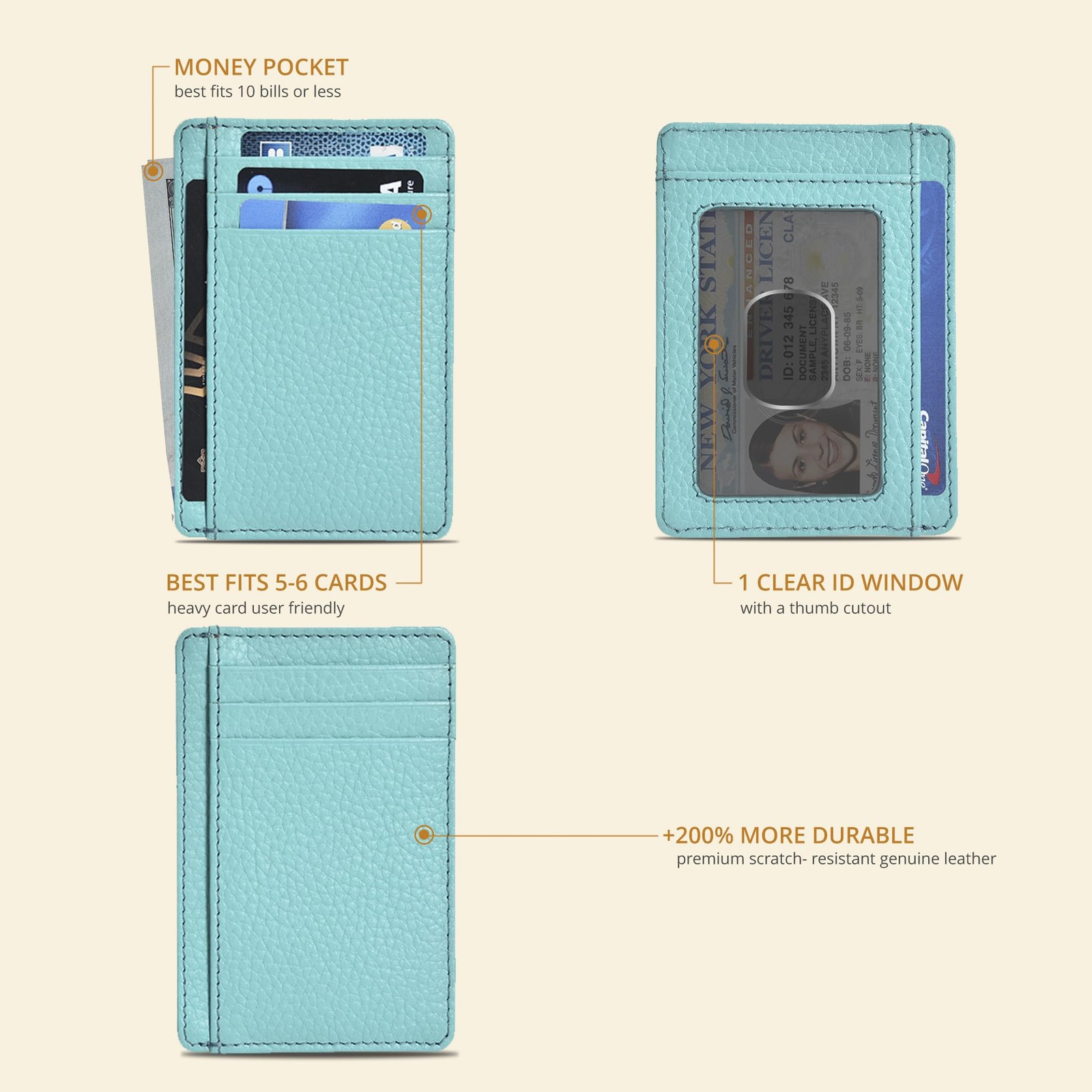 Leather Slim Minimalist Wallet for Men & Women RFID Front Pocket Leather Card…