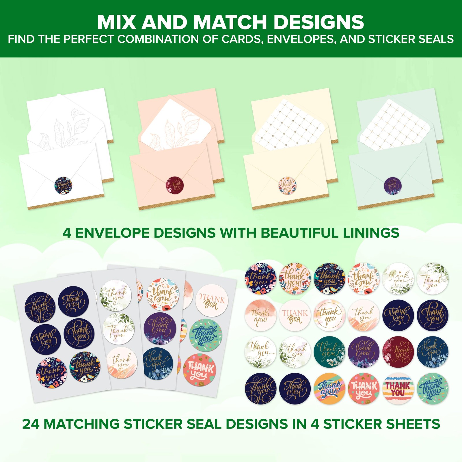 Decorably 24 Pack Glittery 6x4in Assorted Thank You Cards 6×4 inches, Glitter