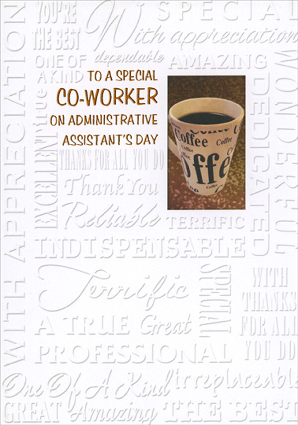 Coffee Mug Repeated Positive Words Co-Worker Administrative Assistant’s Day Card