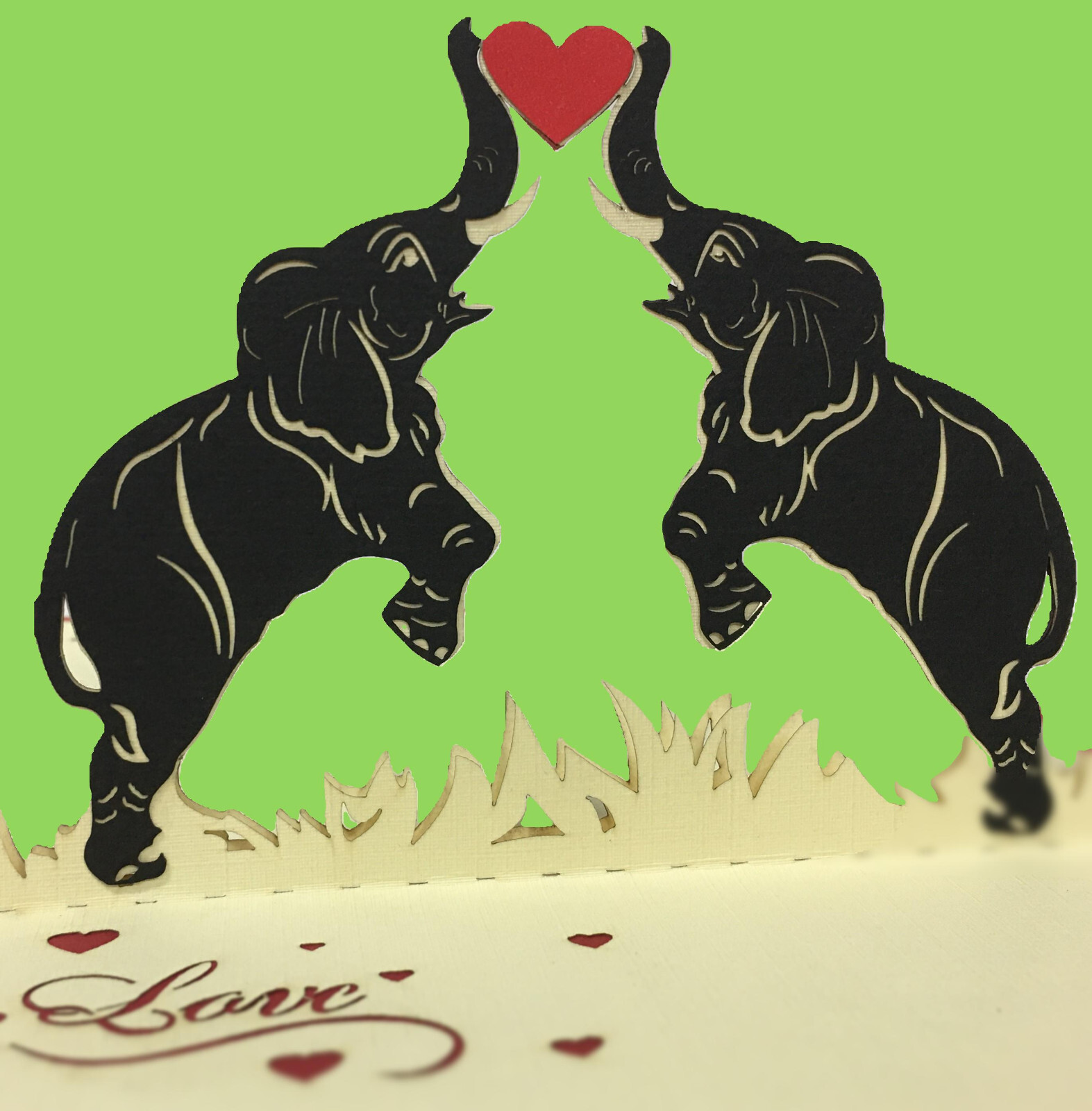3D Pop-Up Greeting Card Handcrafted Elephants Love Heart Wedding Aniversery