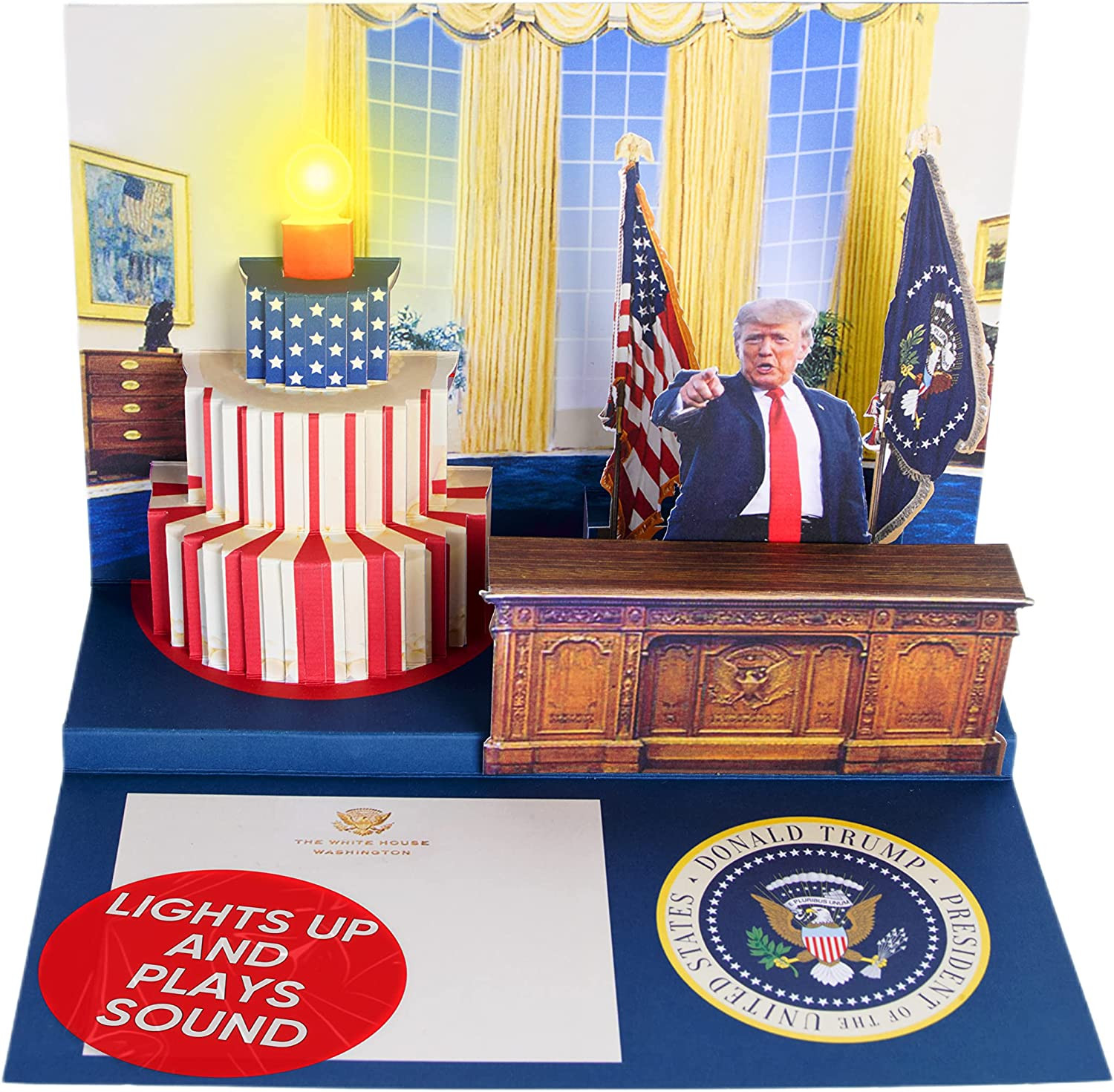Pop Up Birthday Card with Light & Sound Says Happy Birthday in Donald Trump REAL