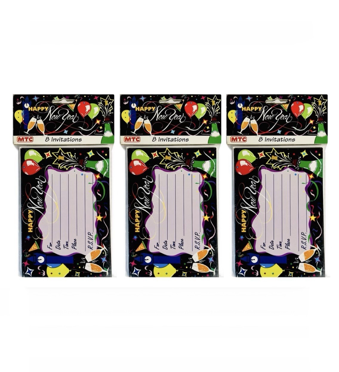 New Years Party Invitations w/ Envelopes 8 Count, 3 Packs (24 Total) NEW