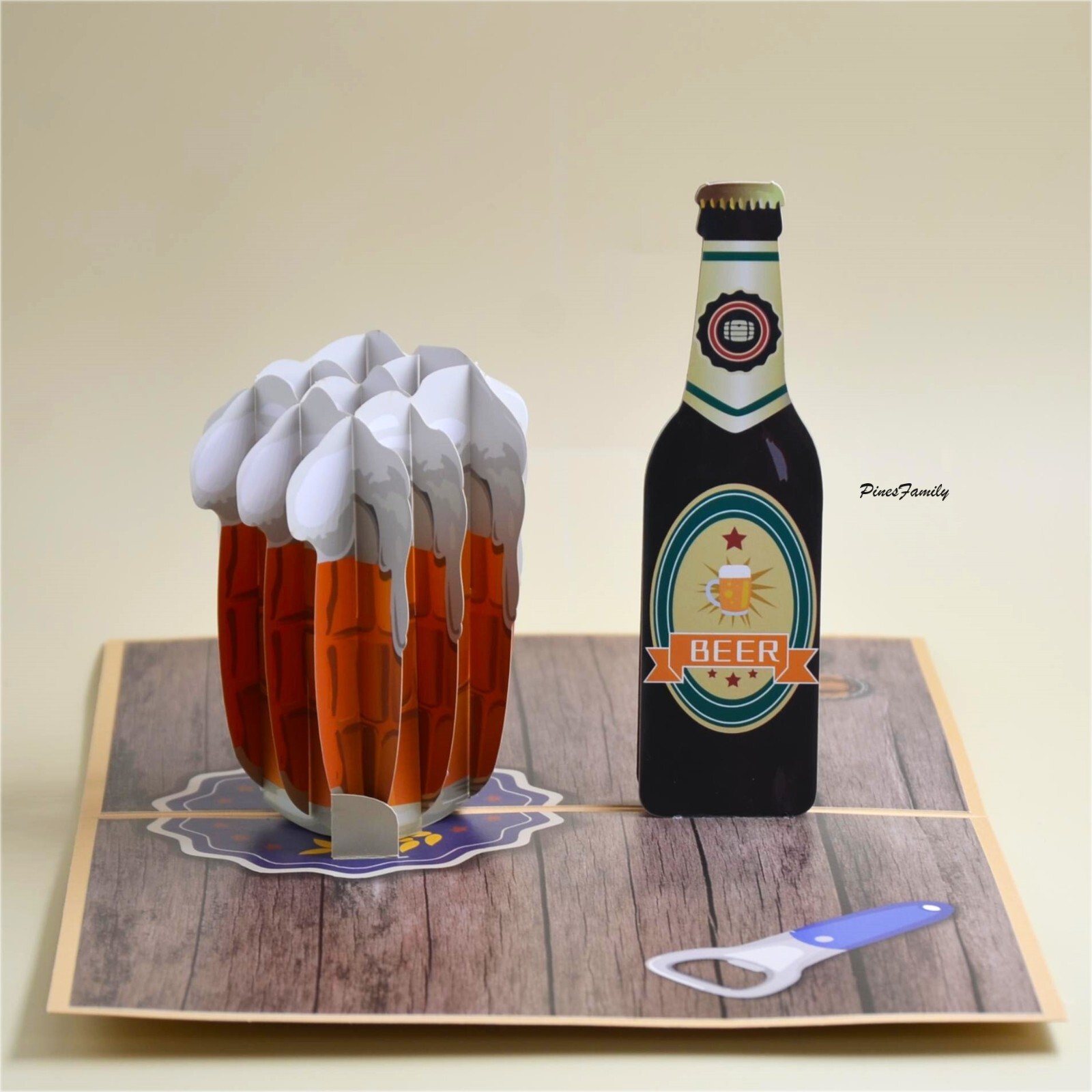 T03-3D Pop Up Greeting Card for Beer Glass Cheers | Birthday, Father’s day, Frie