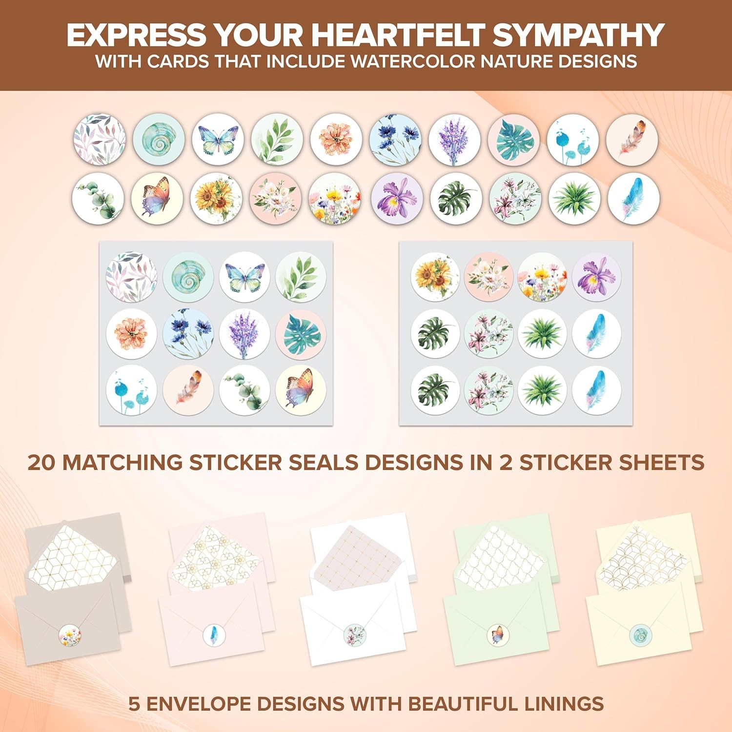 20 Pack Foiled and Glittery 5X7In Textured Box of Sympathy Cards with Envelopes