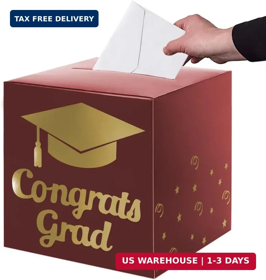 Graduation Card Box Holder, Congrats Grad Foldable Cardboard Decorations Box for
