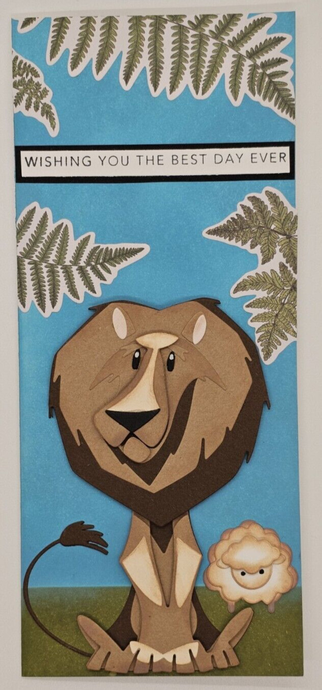 Lion Lamb Wishing You Best Day 3D Card Blank Hand Made w/Envelope Tim Holtz Lion