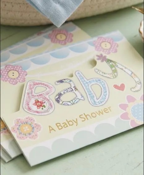 Pastel Patchwork & Buttons Baby Shower Invitations – Set of 6