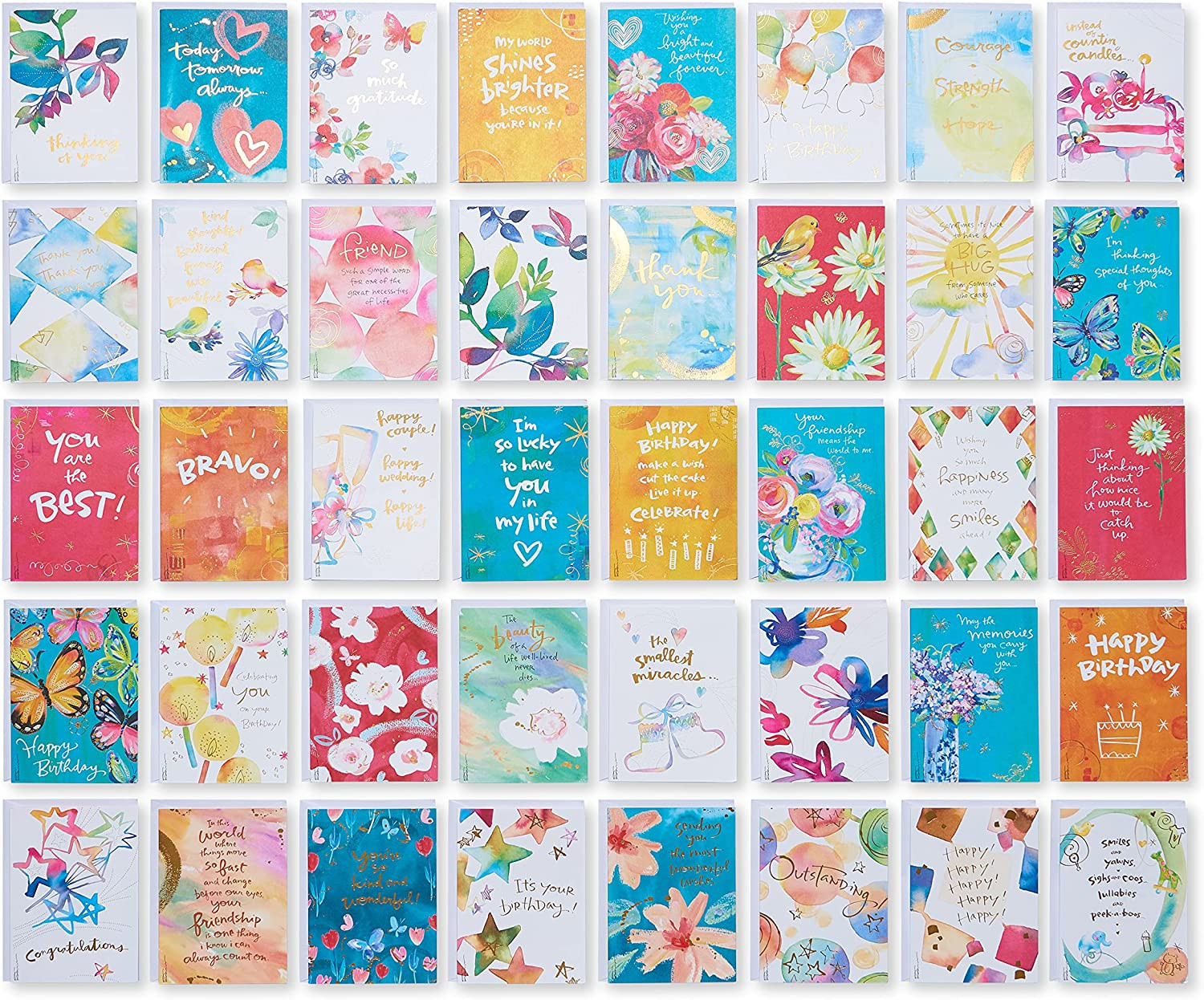 41-Count Card Pack designed by Kathy Davis Studios, All-Occasion Watercolor Flor