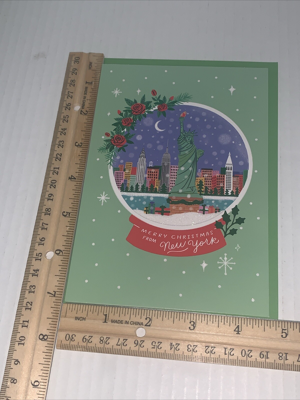 Hallmark From New York Christmas Card: Snow Globe Statue Of Liberty Savor Moment