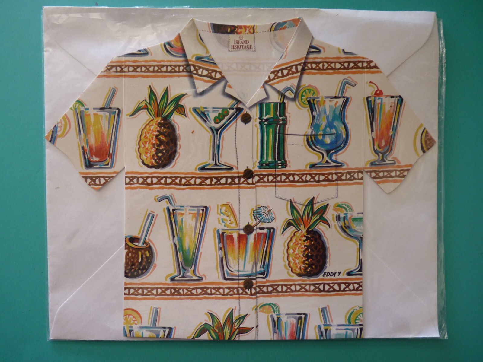 Any Occasion Blank Greeting Card For Anyone Die Cut Hawaiian Shirt Tropical