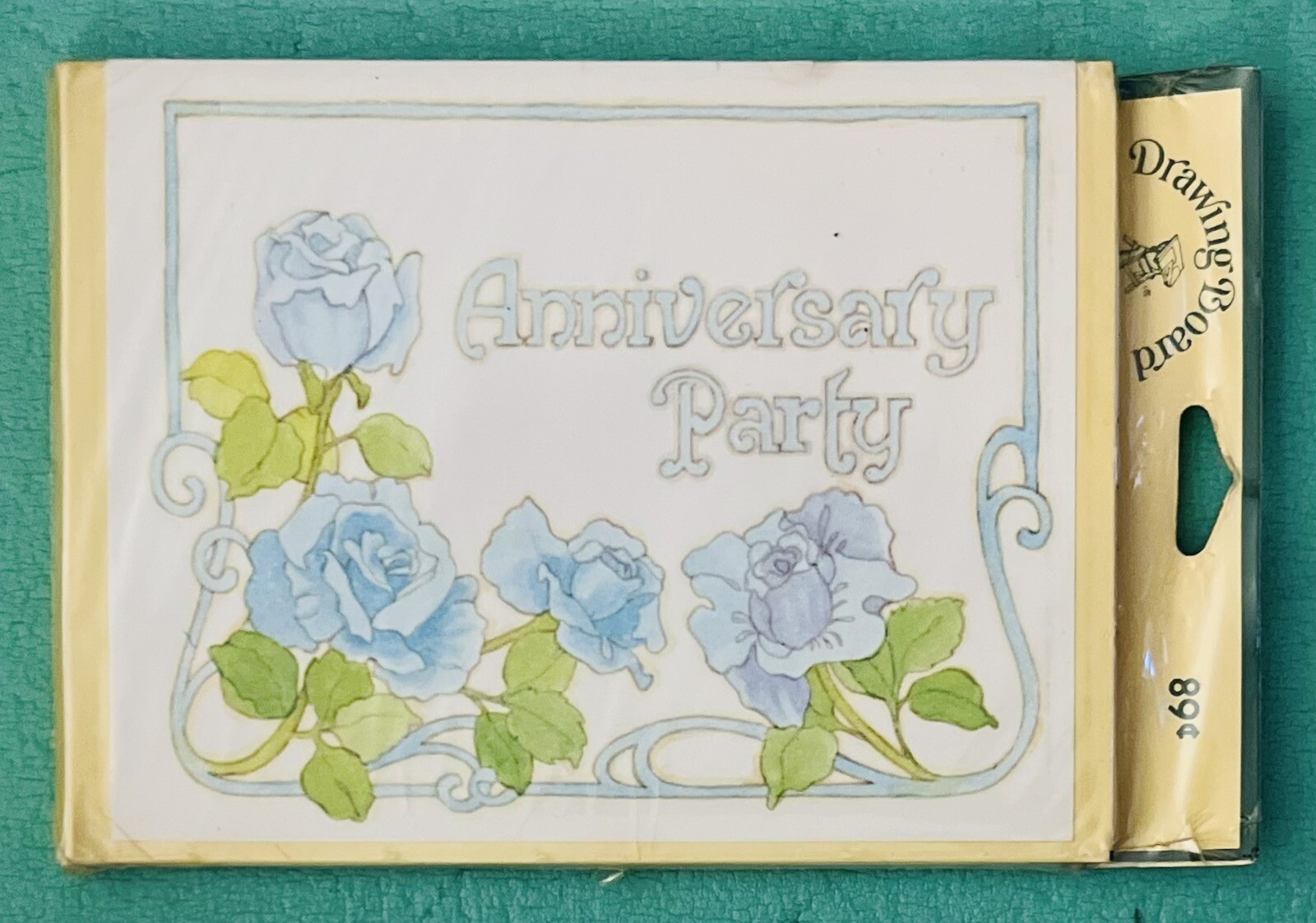 Vtg Anniversary Party Invitation Cards Blue Floral, 8 pack w Envelope, Lot of 2