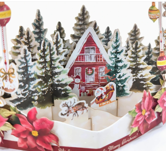 POPUP CARD-Sparkling Pop-Up Christmas Greeting Card – Floral Design