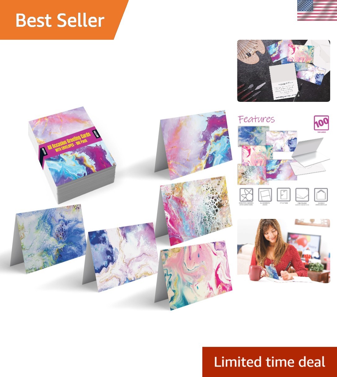 Blank Inside Greeting Cards – 100-Pack with Abstract Art, Perfect for Any Event