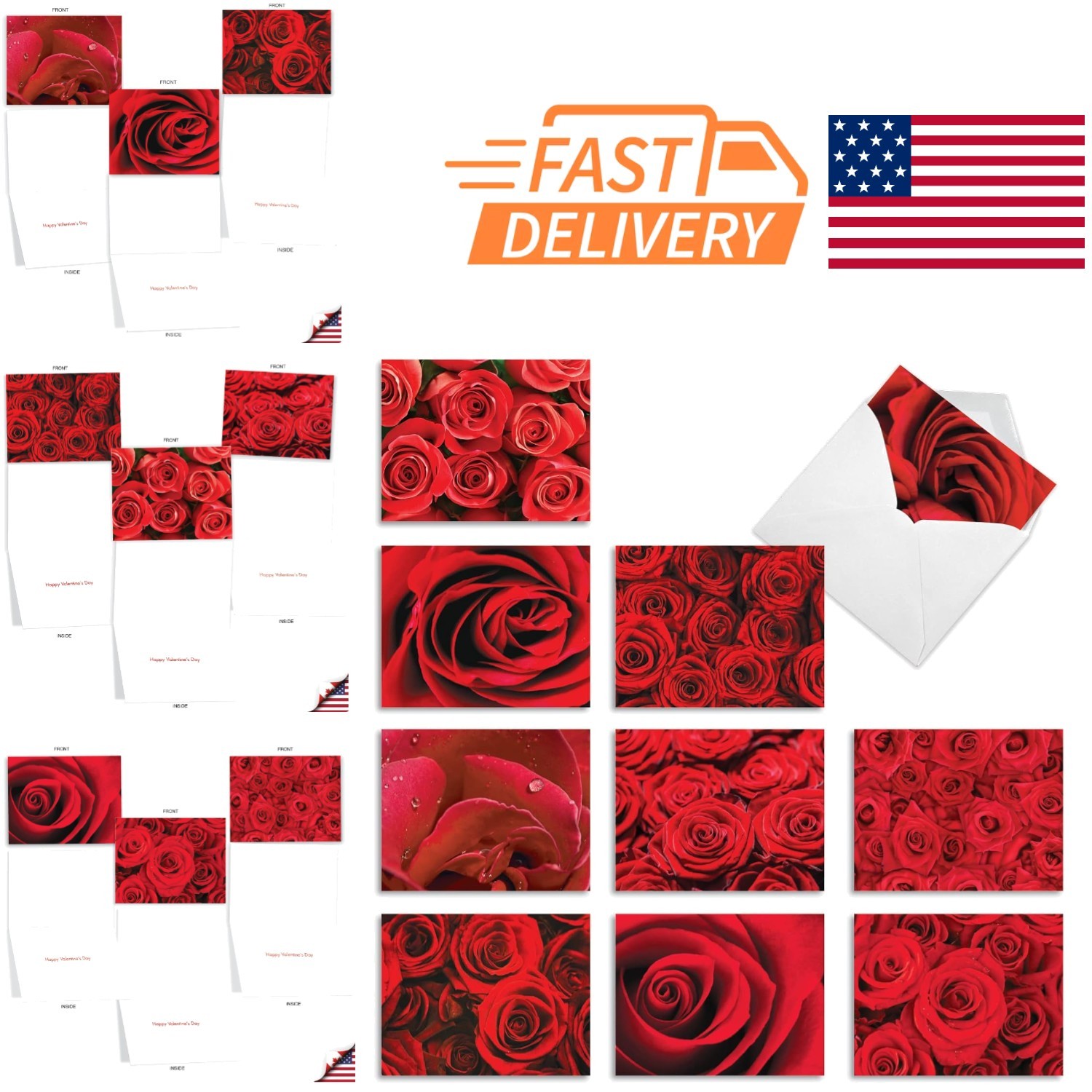 Floral Valentine Greeting Cards 10 Pack with Envelopes for Special Occasions