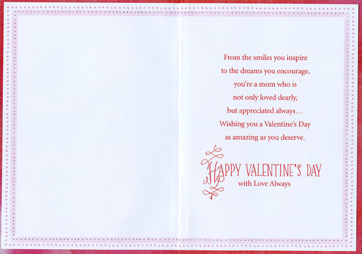 Die Cut Hearts, 3 Gems, White Ribbon Hand Crafted Mom Valentines Day Card