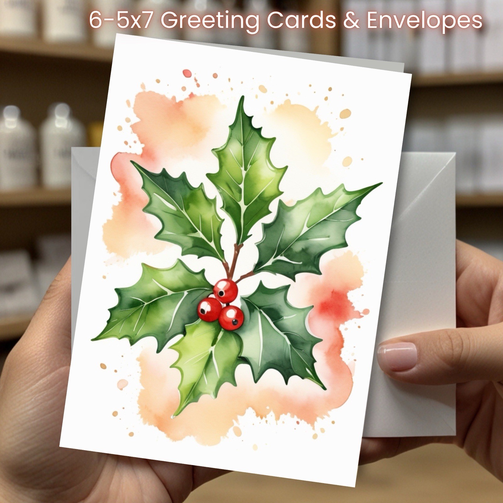 Christmas Greeting Cards w/ Envelope – Set of 6 -5×7 Cards & Envelopes L#022