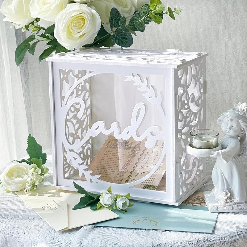 Elegant PVC Wedding Card Box W/ Acrylic Window Cards Envelopes Perfect Events US