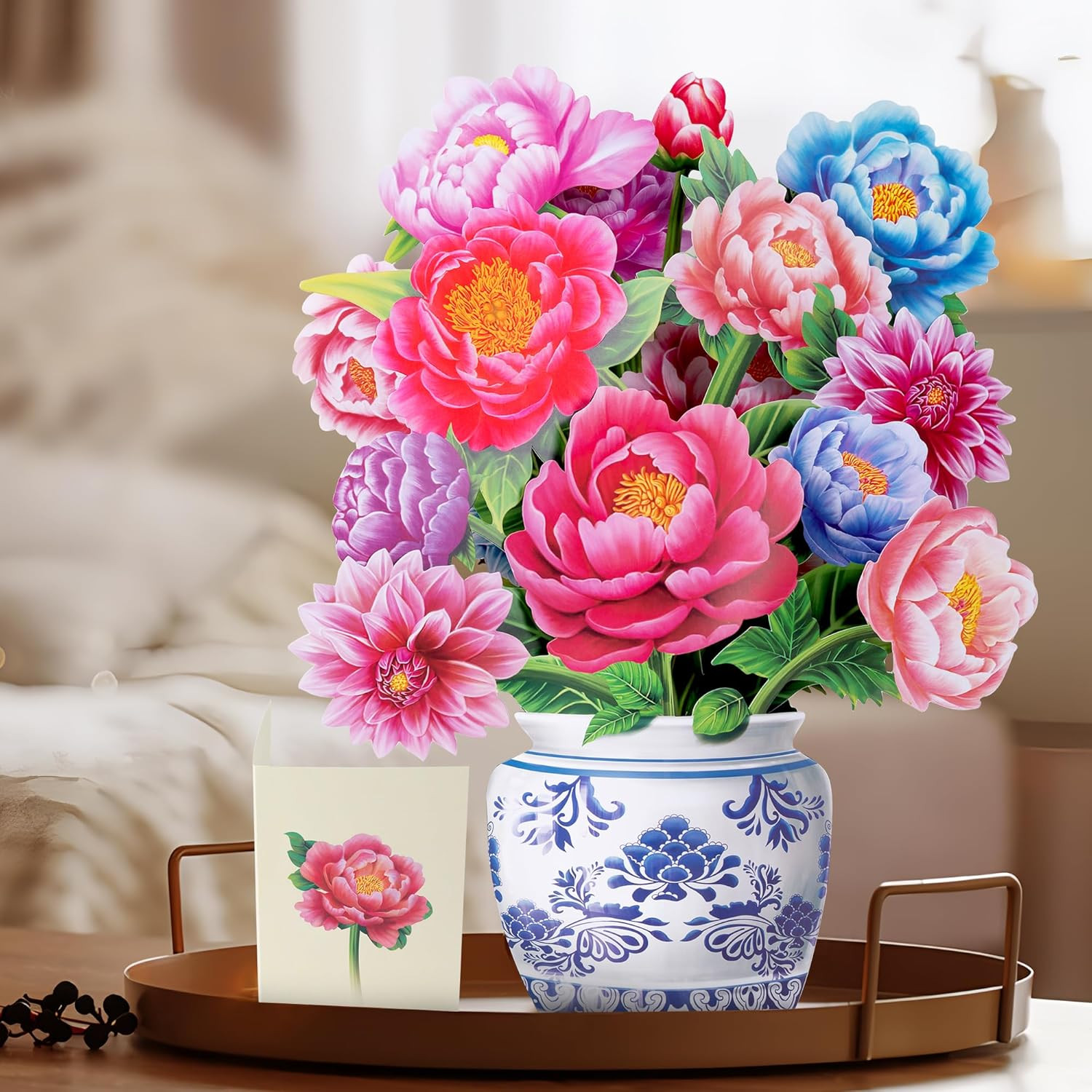 Pop up Flower Card, 3D Paper Flowers Bouquet – 14″ Peony, Birthday, Mother’S Day