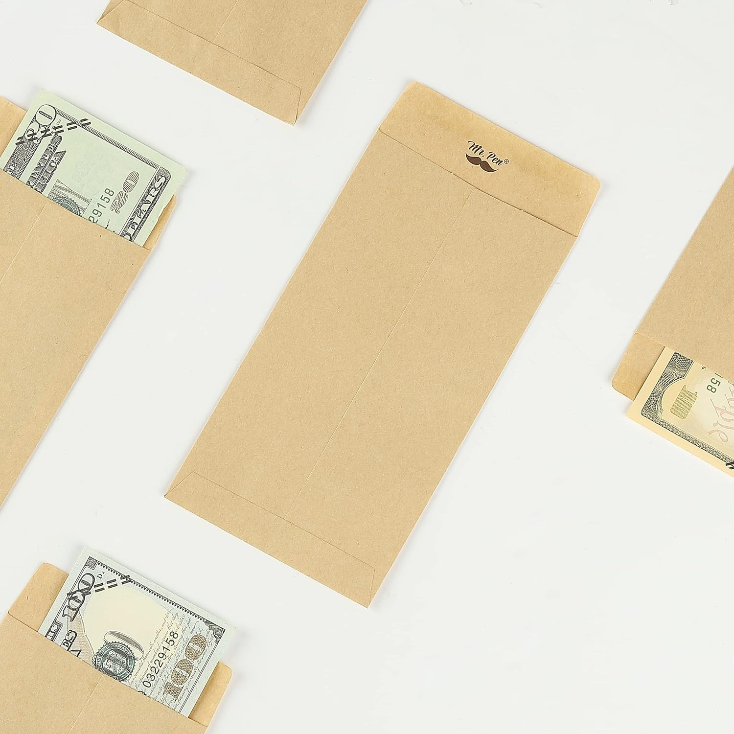 – Money Envelopes for Cash, 6.5″ X 3.5″, 100 Pack, Kraft Paper, Self-Adhesive Bu