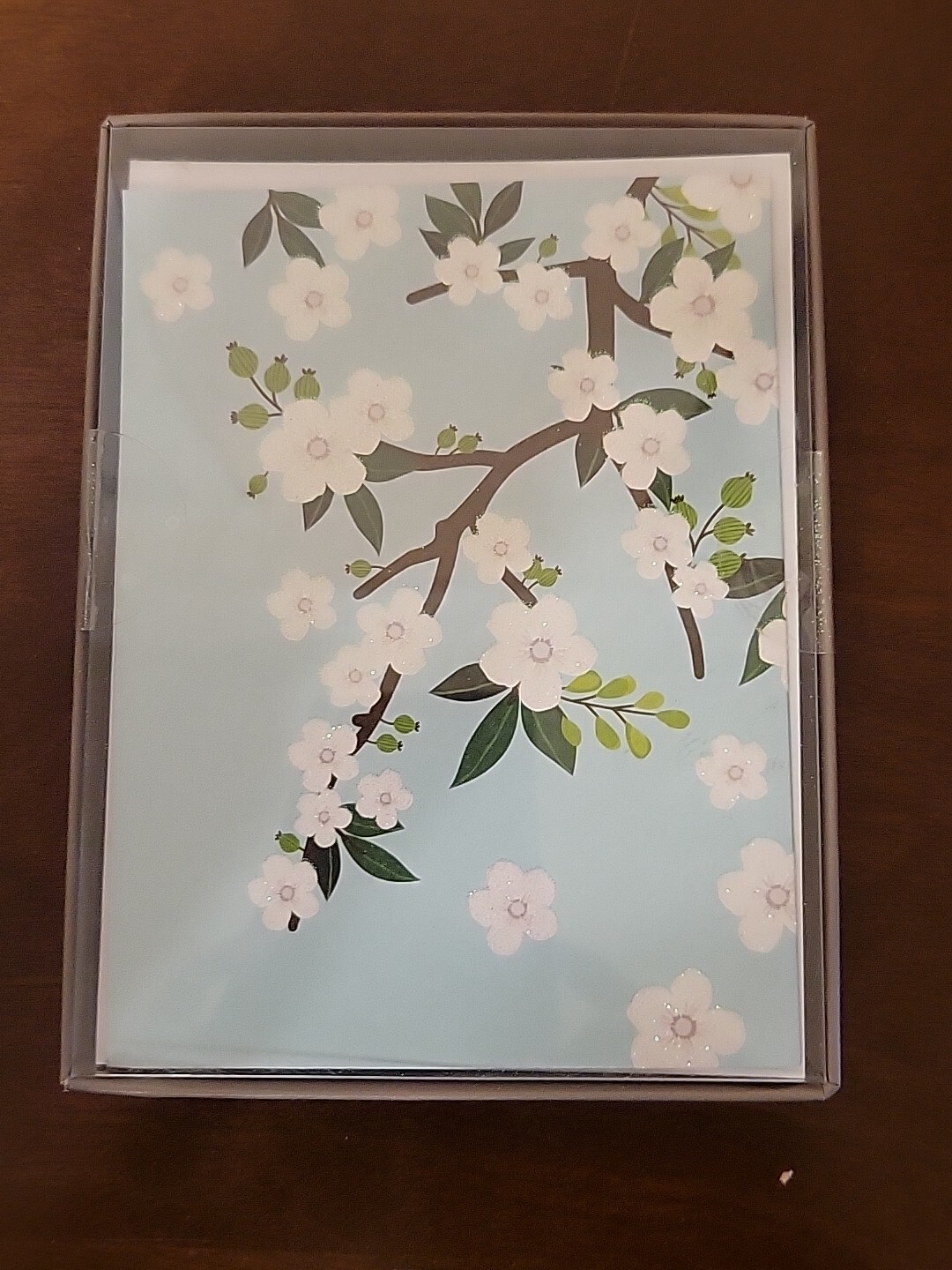10 American Greetings Teal Floral Branch Note Cards With Envelopes Blank Inside