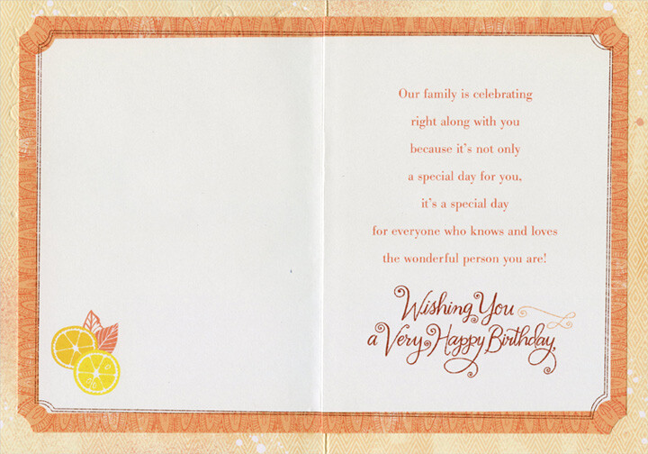 Designer Greetings Lemon Pie Orange Foil Lettering Cousin Birthday Card