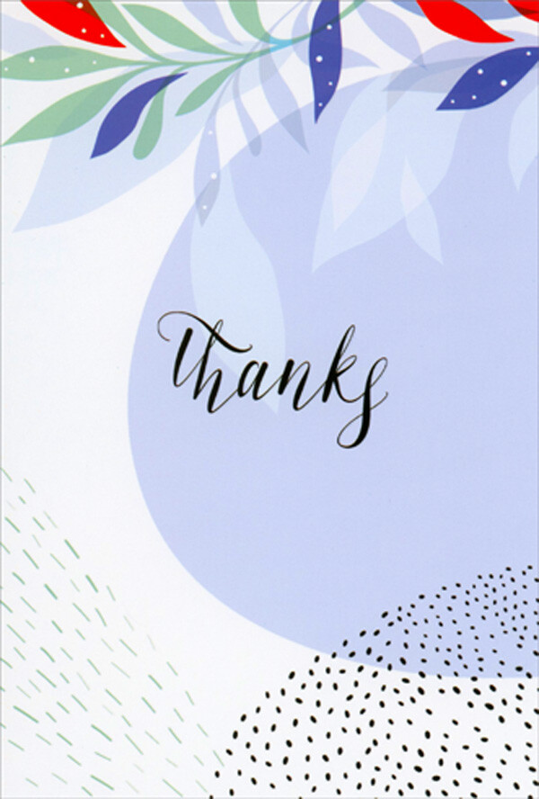 Pictura Branch of Red Blue and Green Leaves Light Purple Oval Thank You Card