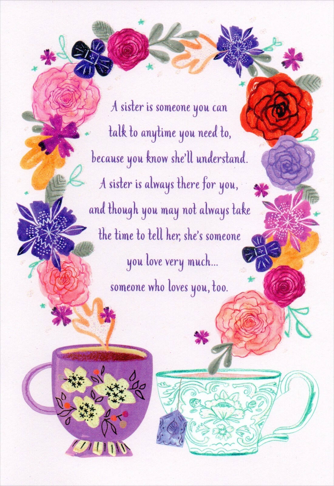 Heartfelt & Loving MOTHER’S DAY Card FOR SISTER, Tea Flowers by Hallmark +✉