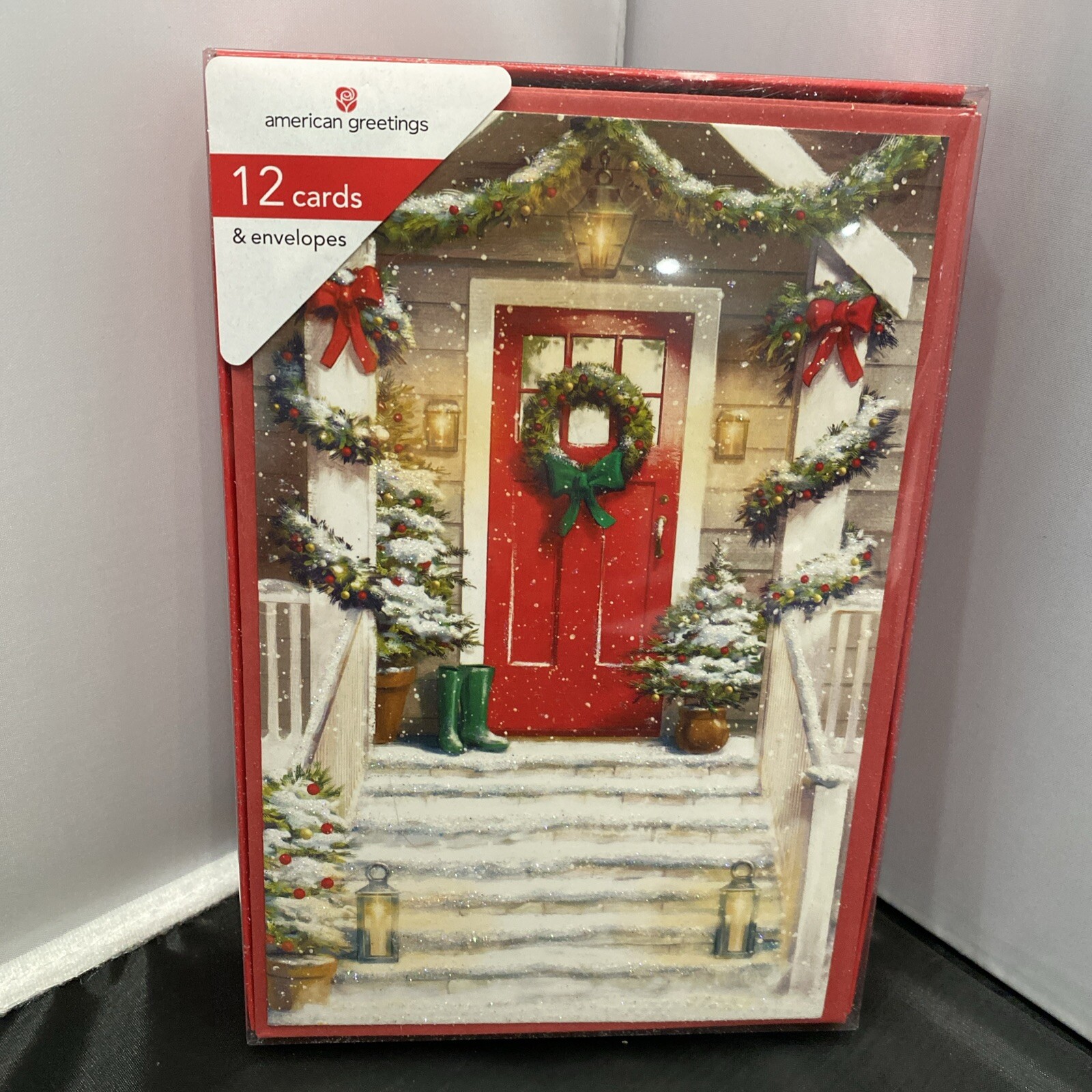 American Greetings – Christmas Cards – Snowy Front Door Scene With Wreath