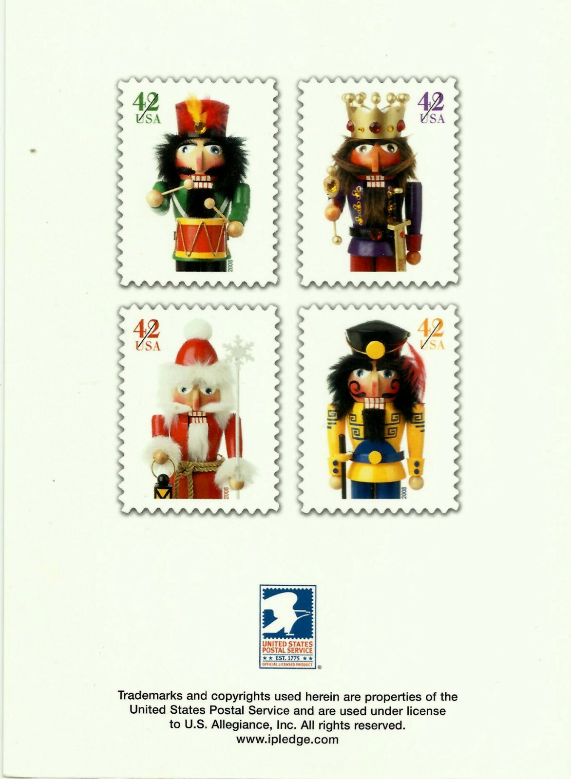 NUTCRACKER 42 CENTS EMBOSSED CHRISTMAS USPS OFFICIAL CARD # 2