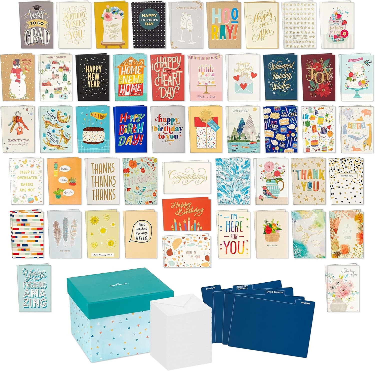 Assorted Blank Greeting Cards Box Set with Organizer Pack of 100