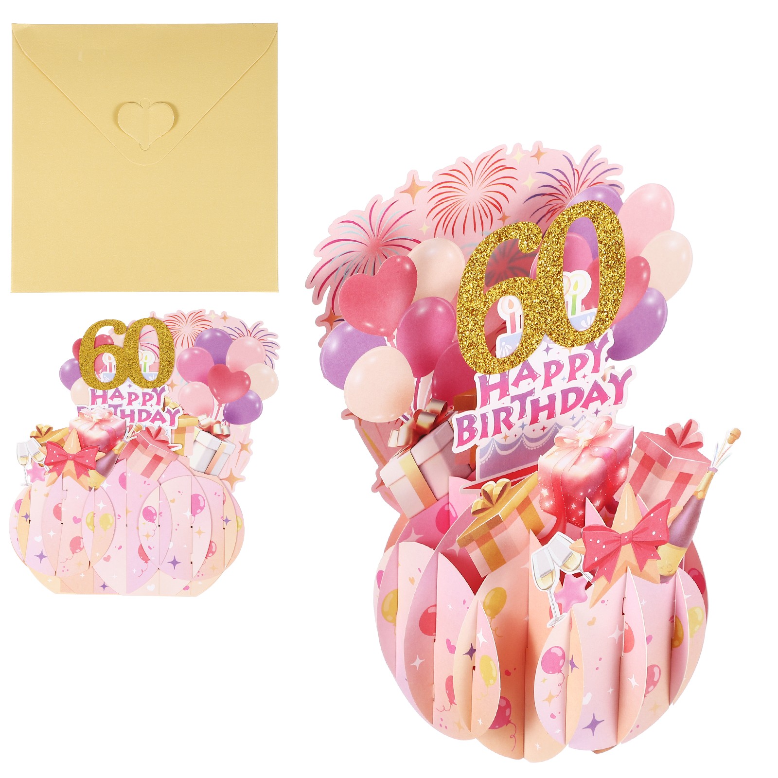 60th Birthday Card, 60 Years Old Funny Birthday Card, Style 2&Gold Pink
