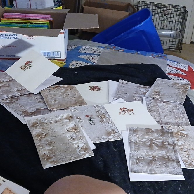 Assorted Embossed Floral Folded Greeting Cards, Beige White, All Occasions