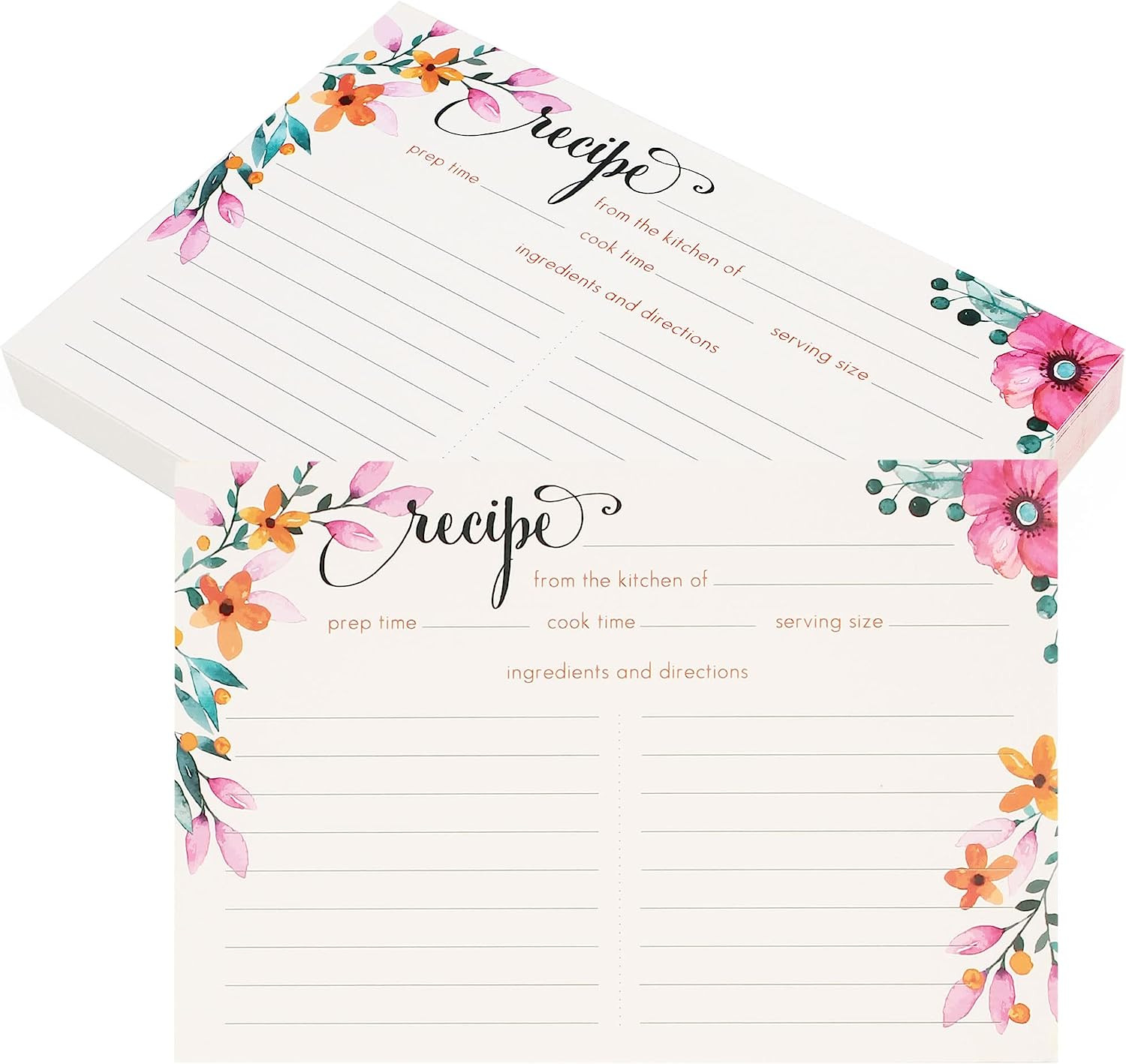 Recipe Cards, 4X6 Inch, 60 Count, Double Sided, Blank Recipe Cardstock, Floral R