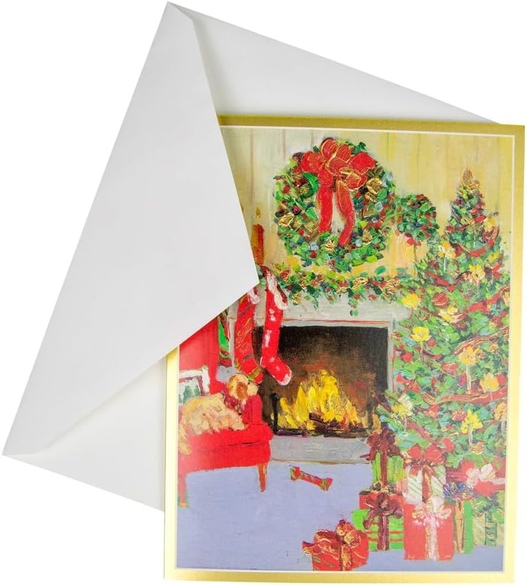 Caspari Boxed Christmas Cards, Decorated Living Room – 15 Cards (104211)