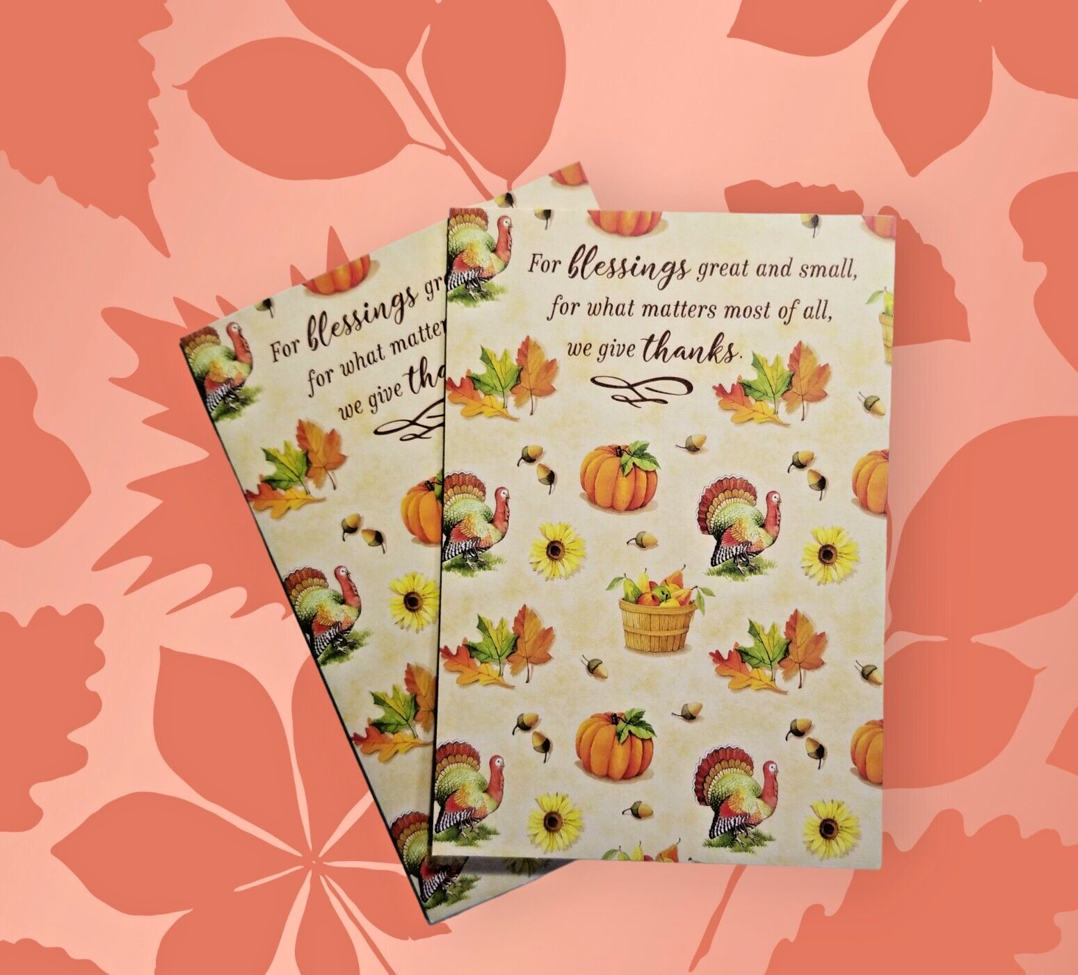 Thanksgiving Greeting Cards General Blessings Set of 2 Cards Turkey Flowers