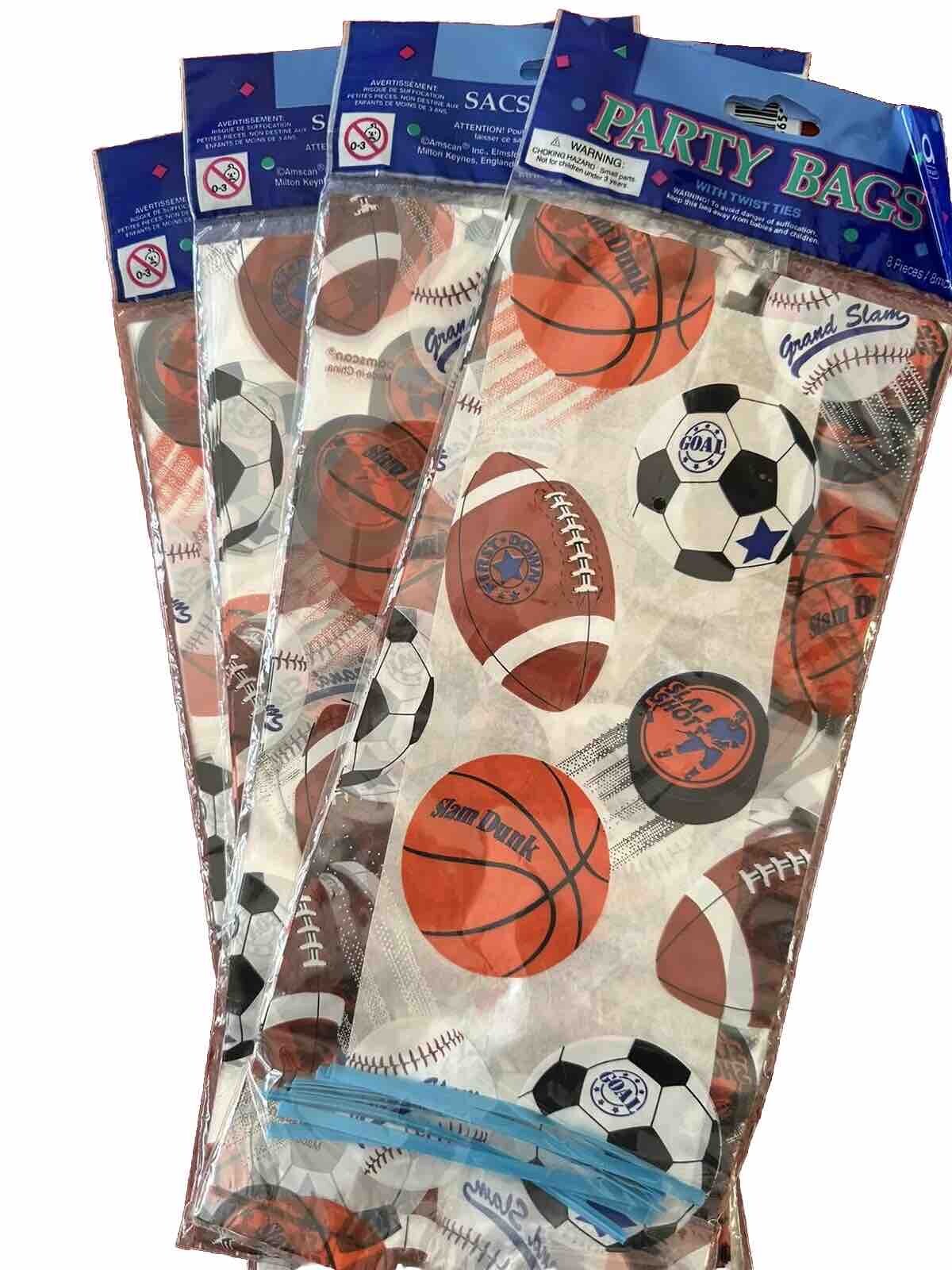 32 All Star Sports Themed Birthday Party Goody Plastic Bags (4 Pks of 8) NIP