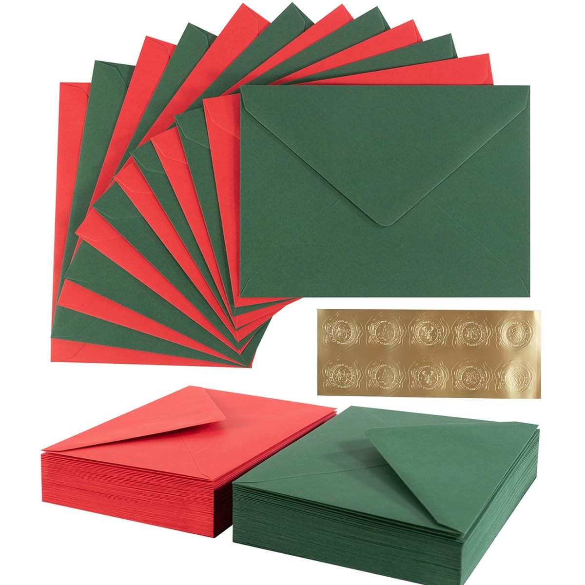100 Pieces Christmas A7 Envelopes Colorful 5×7 Envelopes for Greeting Cards, …