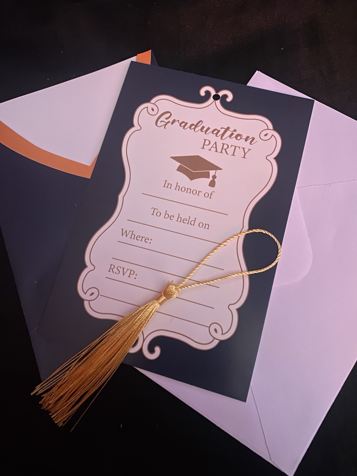 13 Navy Blue & Gold Graduation Invites with Money Envelope & Tassel