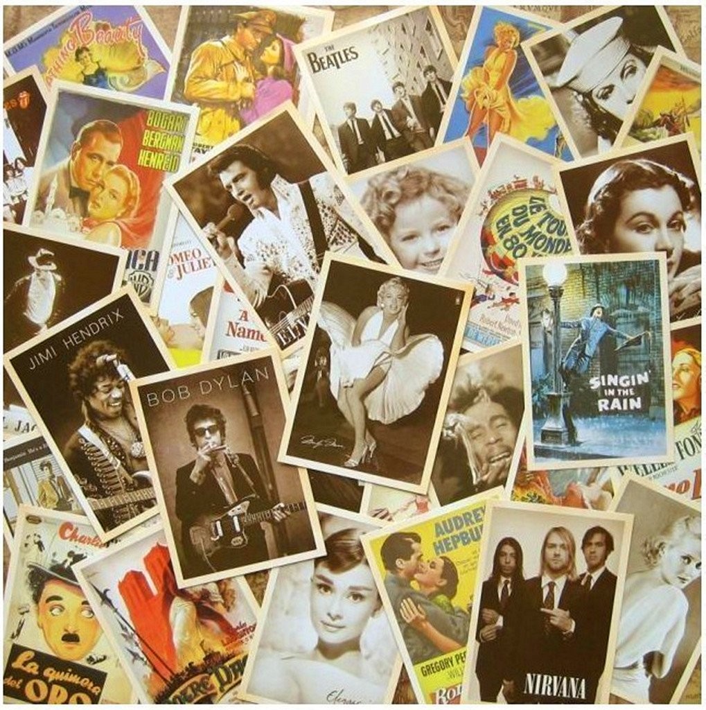 64 pcs Collectible Vintage Ads & Movie Poster Postcards Bulk Pack