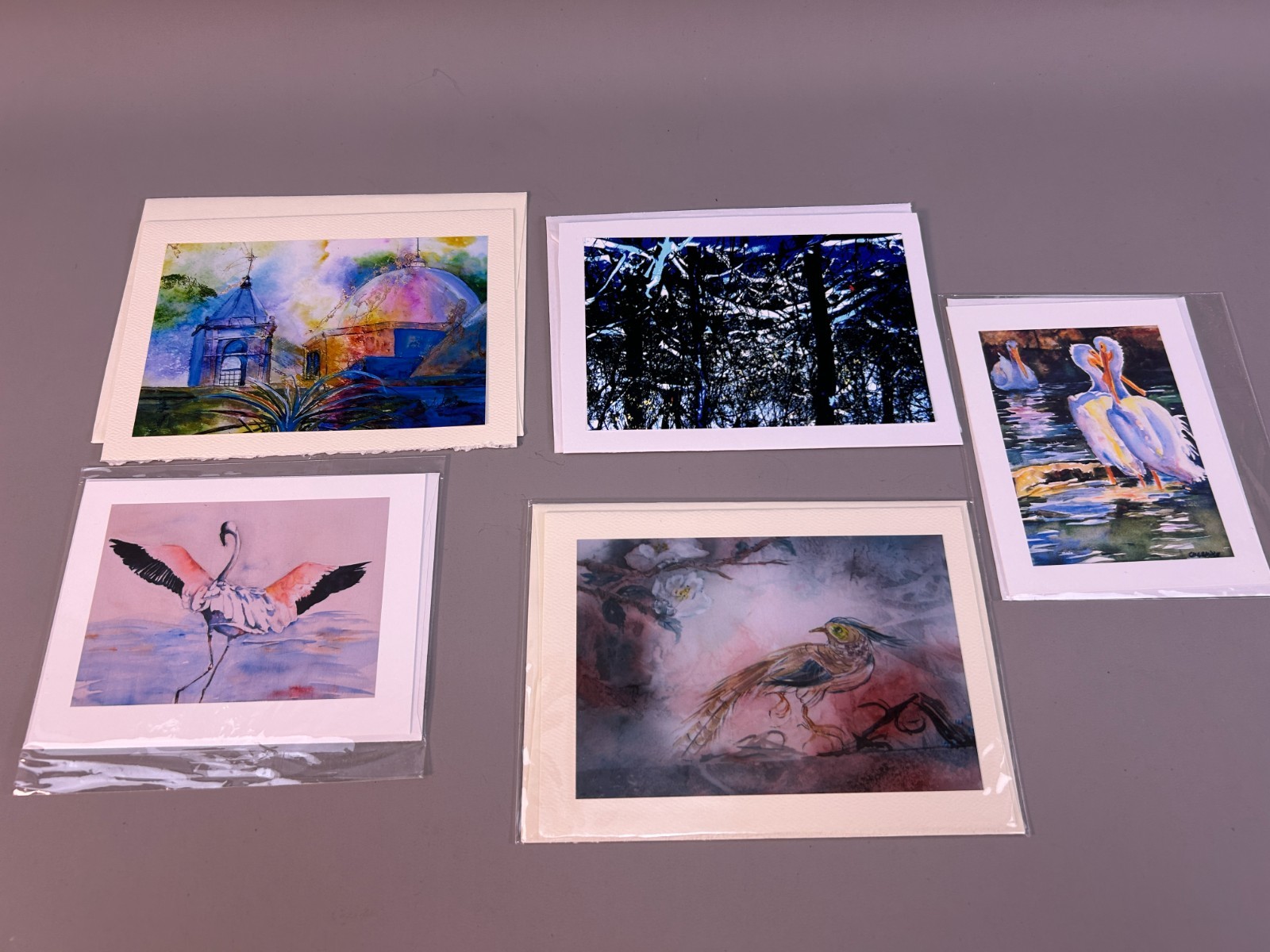 Lot 5 Watercolor Glossy Print Art Cards Artist Birds Landscape Sylvia St. Jean