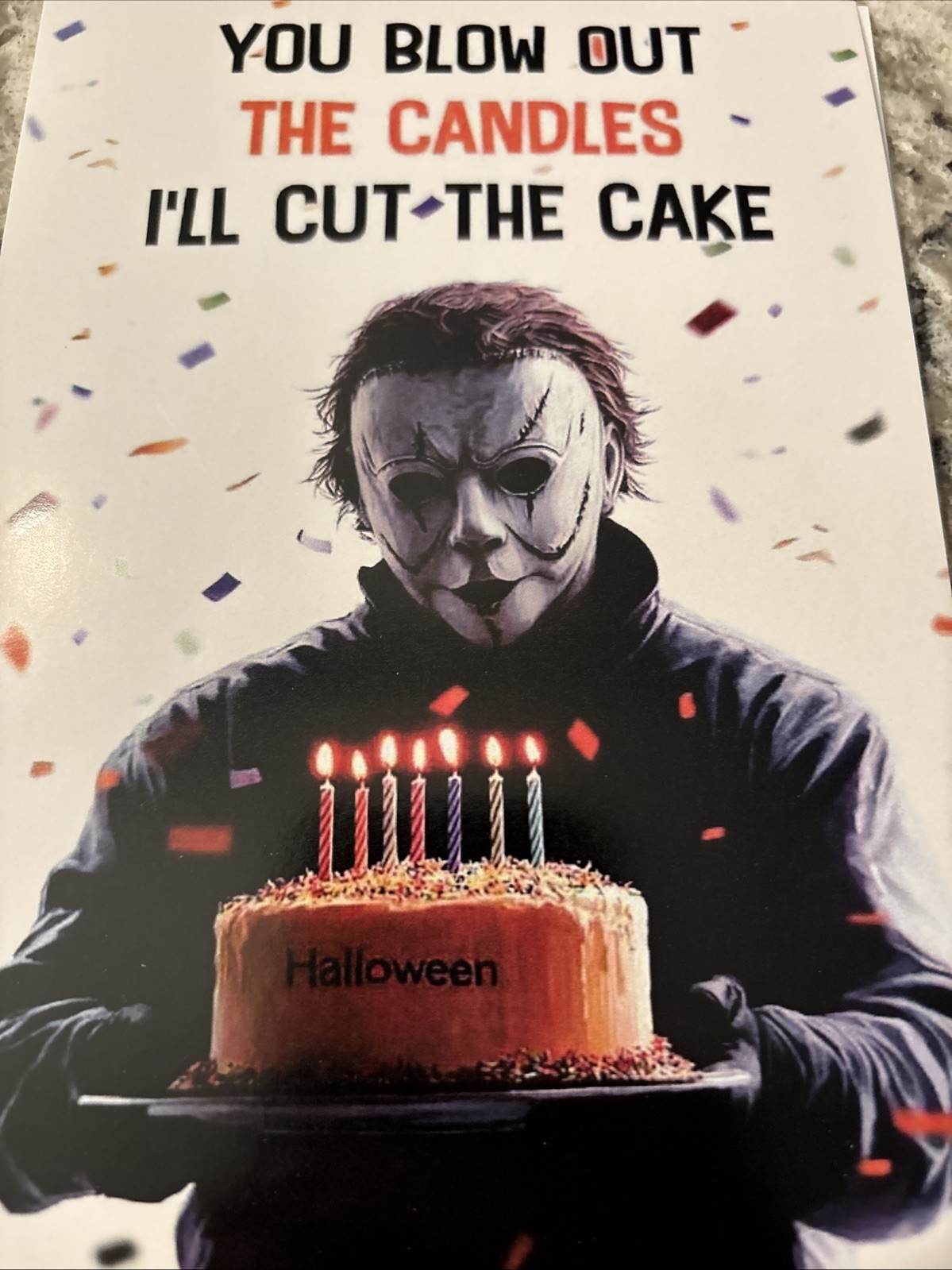 Birthday Funny Horror Jason Cut The Cake 4.6”x6.6” Blank Inside Greeting Card