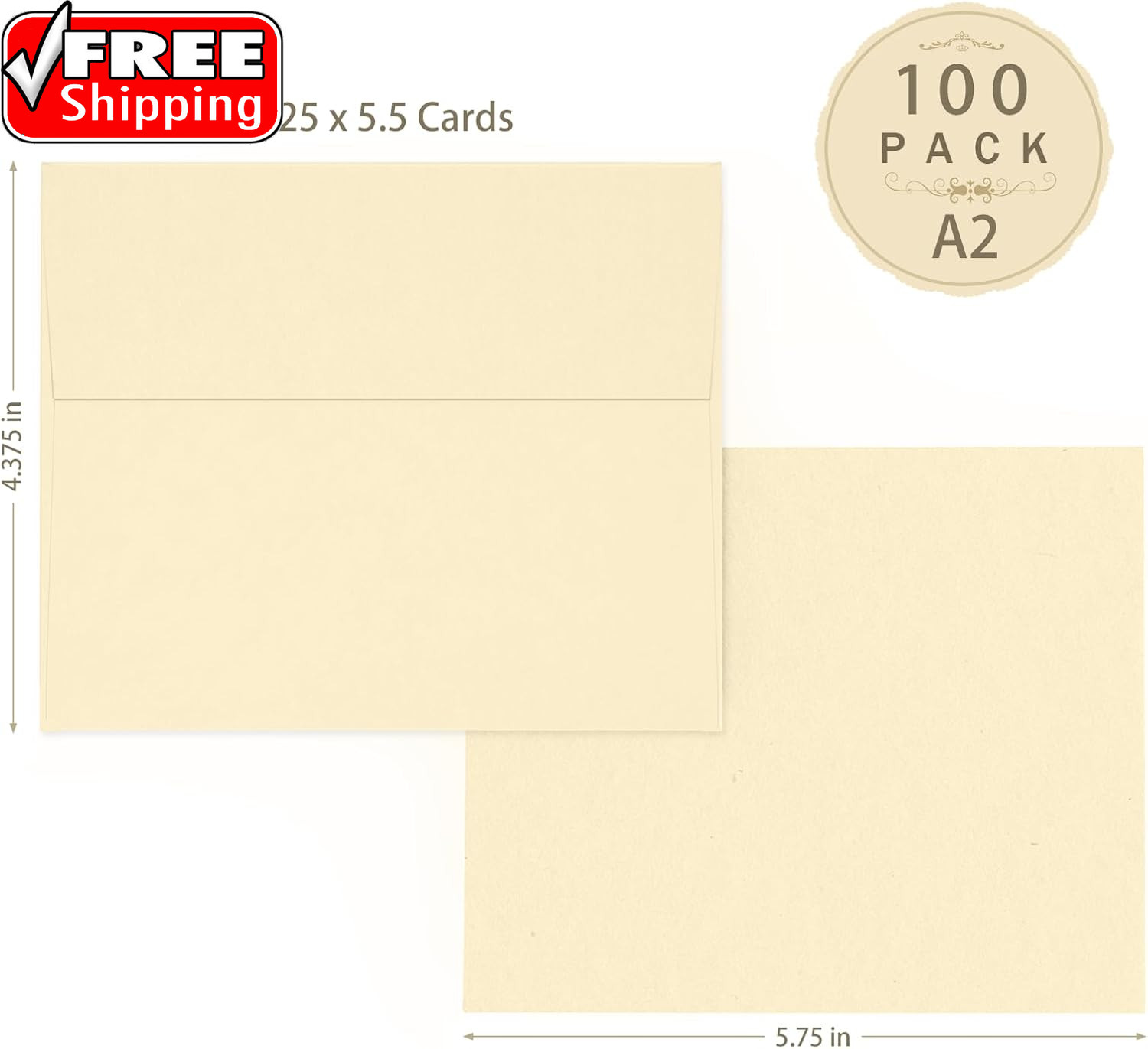 100 Pack A2 Ivory Envelopes, 4.375 X 5.75 Printable Invitation Envelopes 120 GS